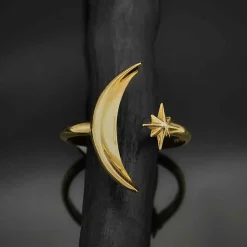 Bronzen ring maan & ster