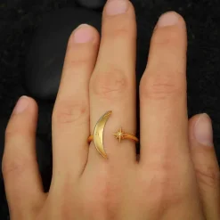 Bronzen ring maan & ster
