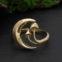 Bronzen ring maan en paddenstoelen
