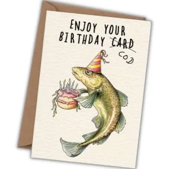 Wenskaart kabeljauw "Enjoy your birthday cod"