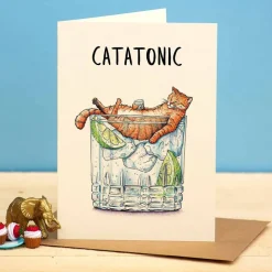 Wenskaart kat "Catatonic"
