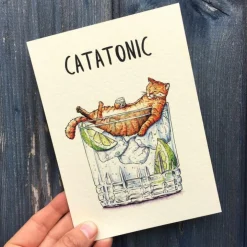 Wenskaart kat "Catatonic"