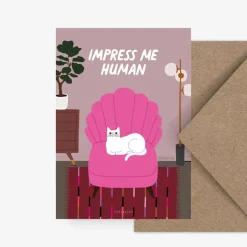 Wenskaart kat "Impress me human"