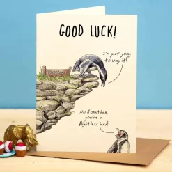 Wenskaart pinguïn “Good Luck”