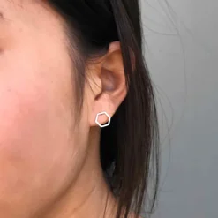 Zilveren oorbellen honingraat/hexagoon