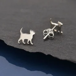 Zilveren oorbellen kat