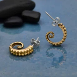 Zilveren oorbellen met bronzen octopusarm