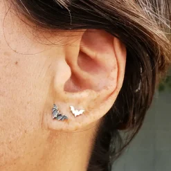 Zilveren oorbellen vleermuis (gedetailleerd)