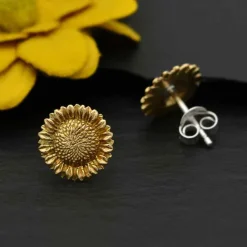 Zilveren studs met bronzen zonnebloem